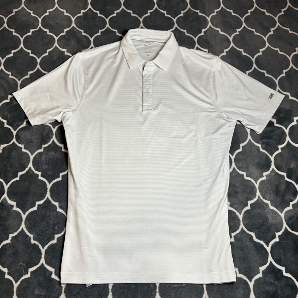 Nike Golf Dri-FIT Polo Shirt Mens Medium White Striped Short Sleeve Performance